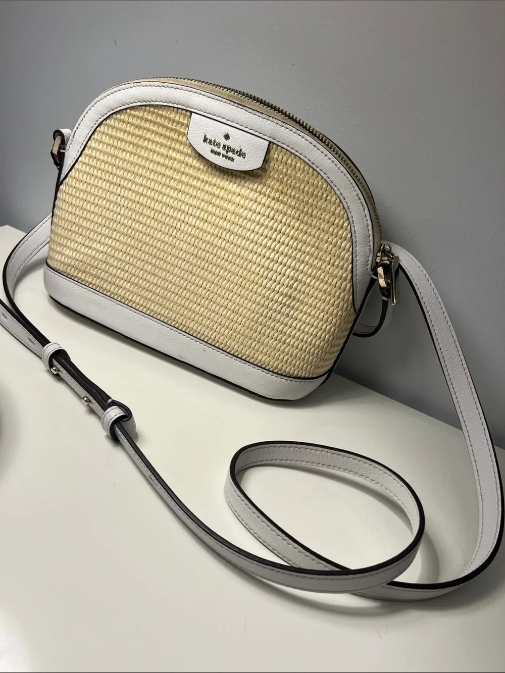 kate spade Straw Weave Crossbody with White Trim